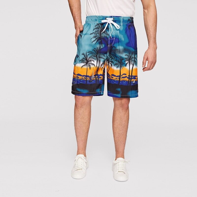 

Guys Tropical Print Lace Up Shorts, Multicolor