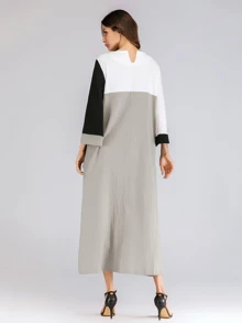 Color Block Flounce Sleeve Longline Dress - Multicolor - View 2