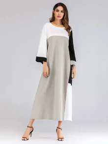 Color Block Flounce Sleeve Longline Dress - Multicolor - View 3