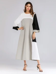 Color Block Flounce Sleeve Longline Dress - Multicolor - View 4