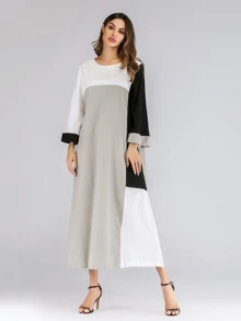 Color Block Flounce Sleeve Longline Dress - Multicolor - View 5