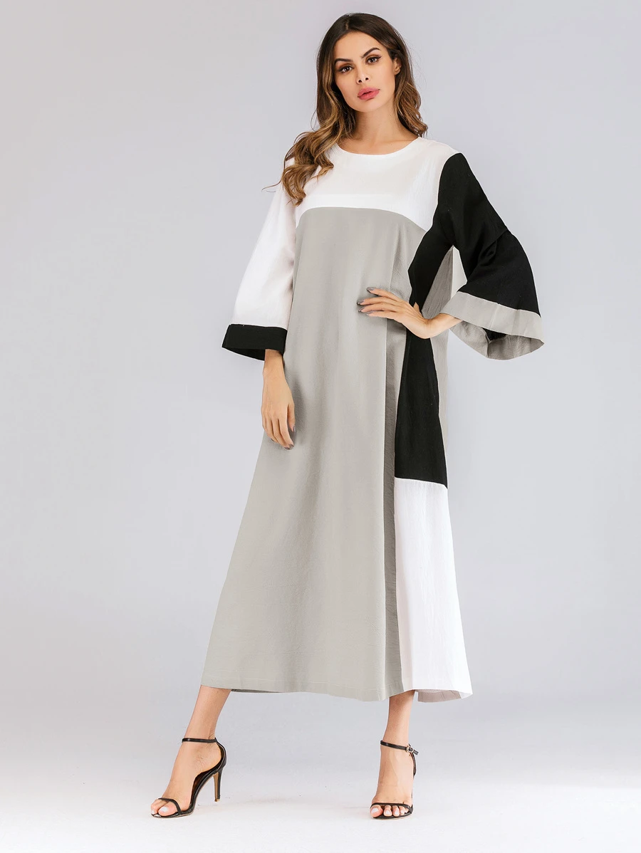 Color Block Flounce Sleeve Longline Dress - Multicolor - View 1
