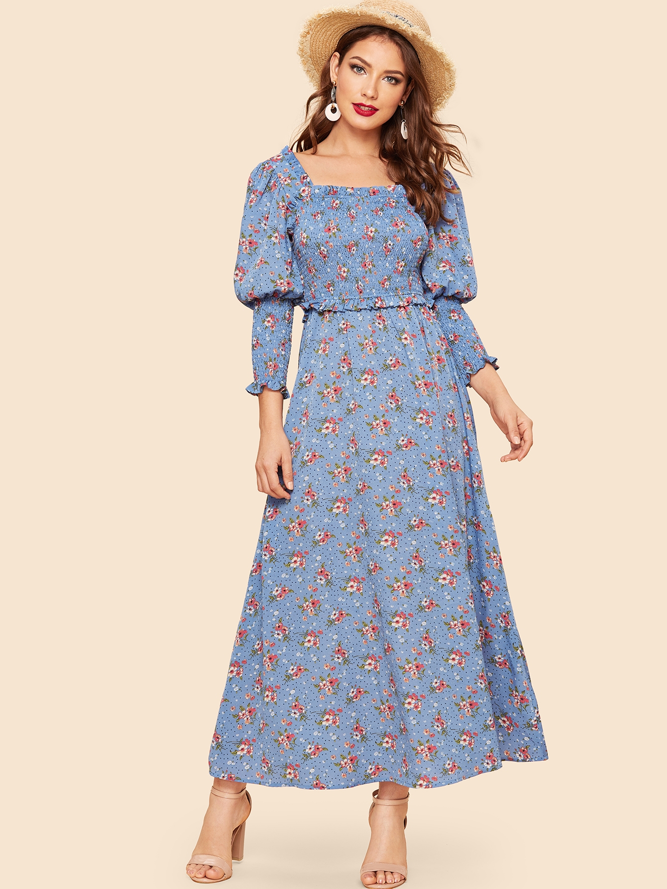 Smocked floral maxi dress Clearance