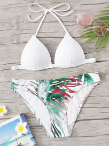 Random Halter Triangle Top With Tropical Bikini