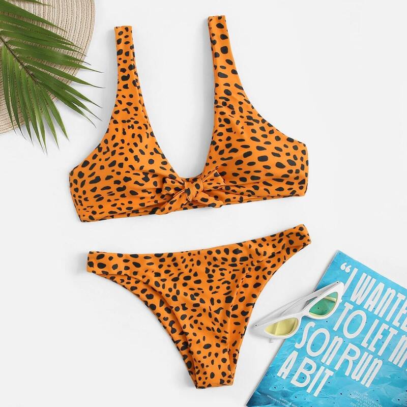 

Leopard Print Knot Bikini Set, Multicolor bright