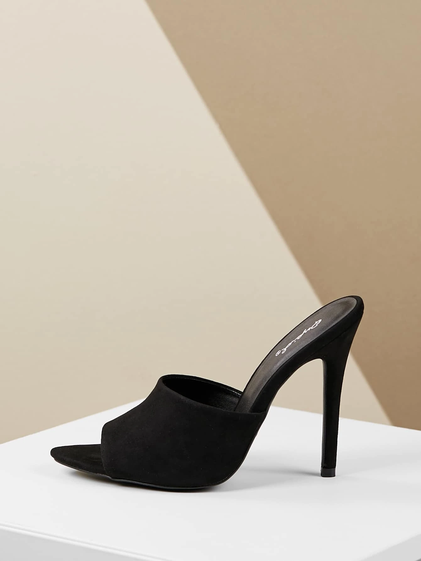 pointed peep toe mule heels
