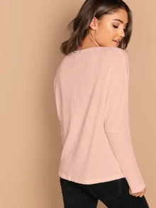 SHEIN Camiseta sólida tejida de canalé - Rosa Pálido - Ver 2