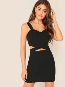 SHEIN BAE Conjunto tank top corto delgado con tiras cruzadas con falda