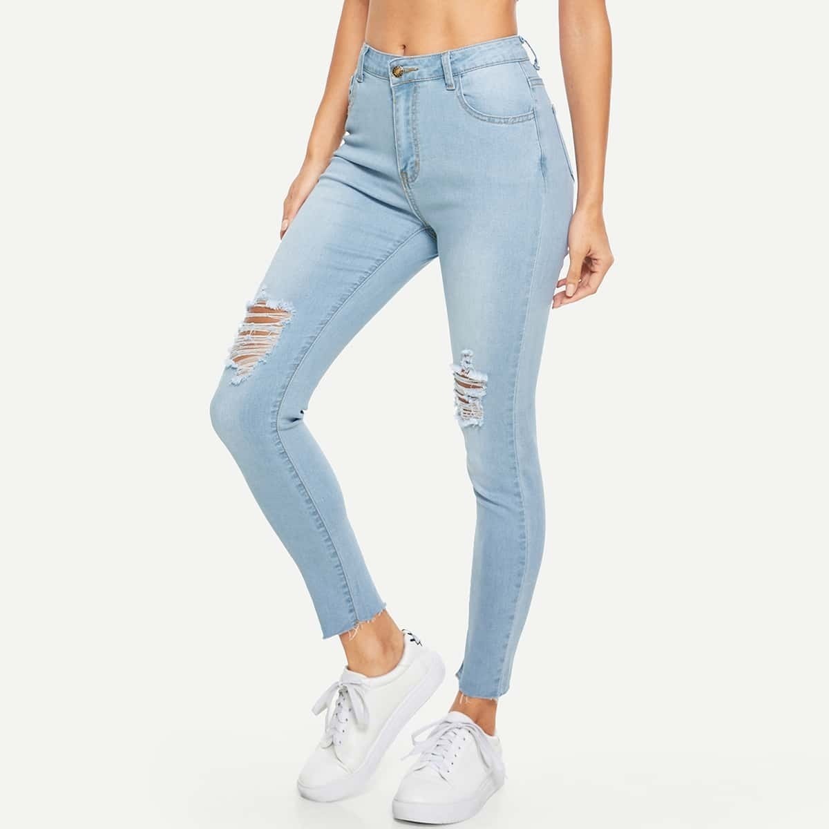 

Ripped Stitch Detail Skinny Jeans, Blue