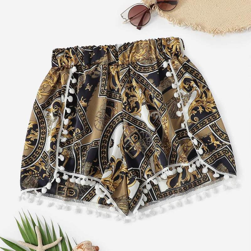 

Graphic Print Elastic Waist Shorts, Multicolor