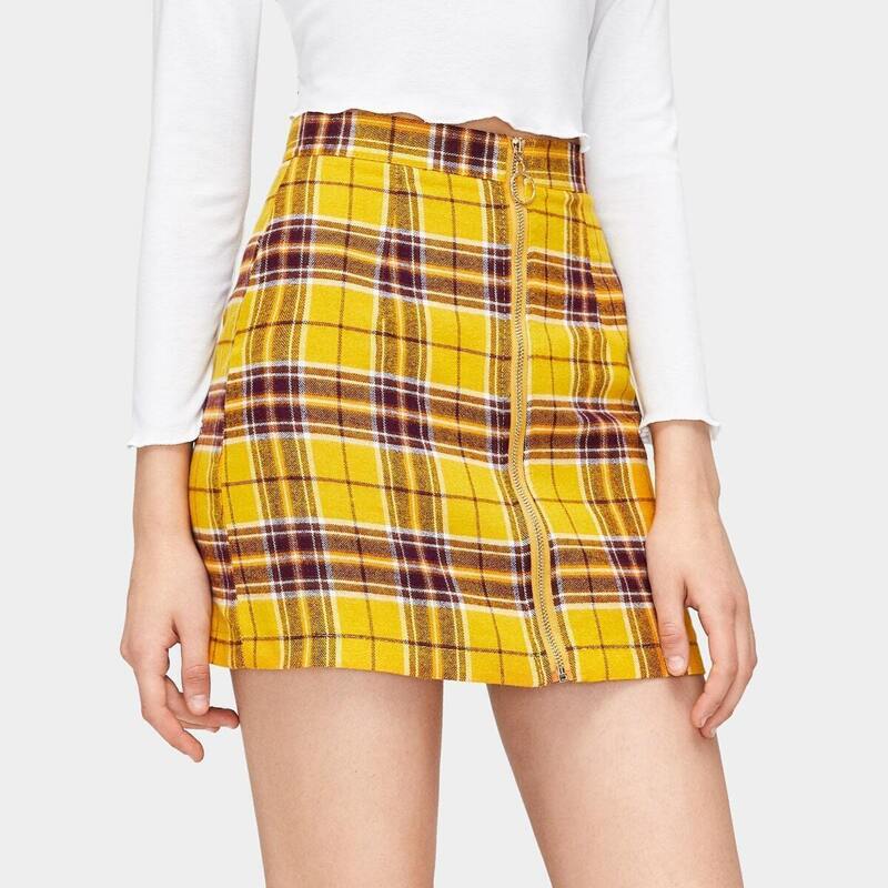 

Zip Through Plaid Print Skirt, Multicolor