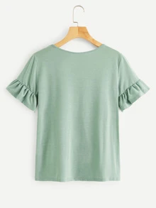 SHEIN LUNE Camiseta sólida de puño fruncido - verde menta - Ver 2