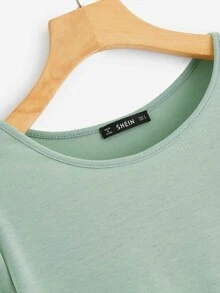 SHEIN LUNE Camiseta sólida de puño fruncido - verde menta - Ver 3