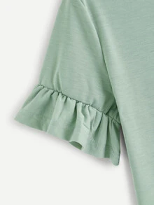 SHEIN LUNE Camiseta sólida de puño fruncido - verde menta - Ver 4
