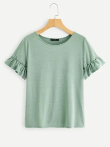 SHEIN LUNE Camiseta sólida de puño fruncido - verde menta - Ver 1