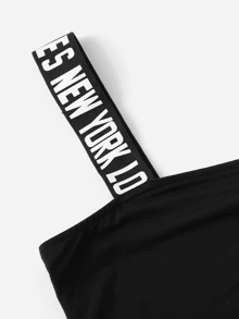 Muchica Lettering Strap Detail Crop Top - Black - View 3