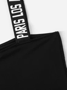 Muchica Lettering Strap Detail Crop Top - Black - View 5