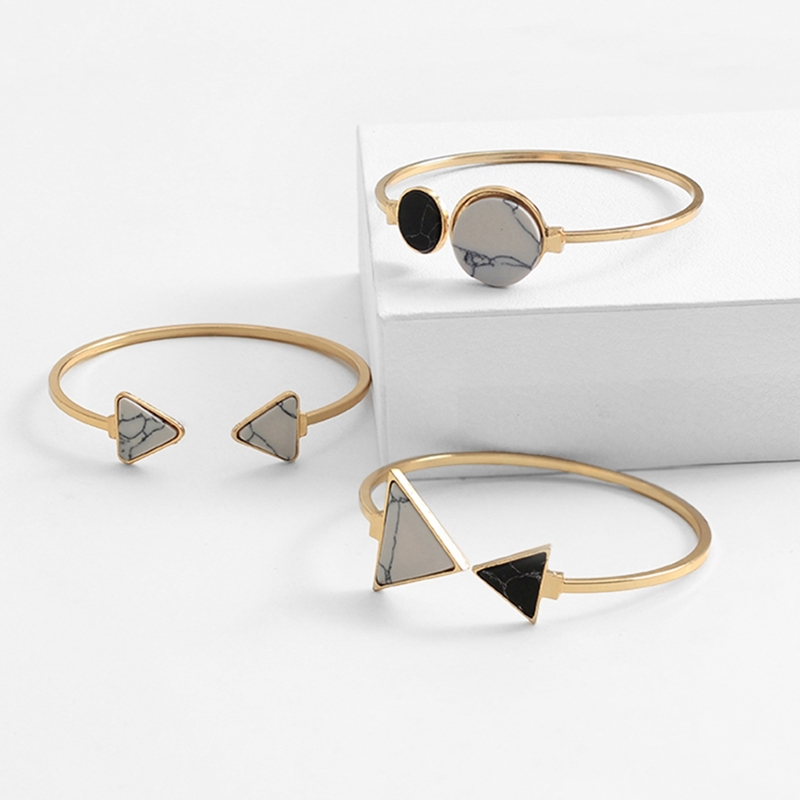 

Triangle & Round Cuff Bracelet 3pcs, Multicolor