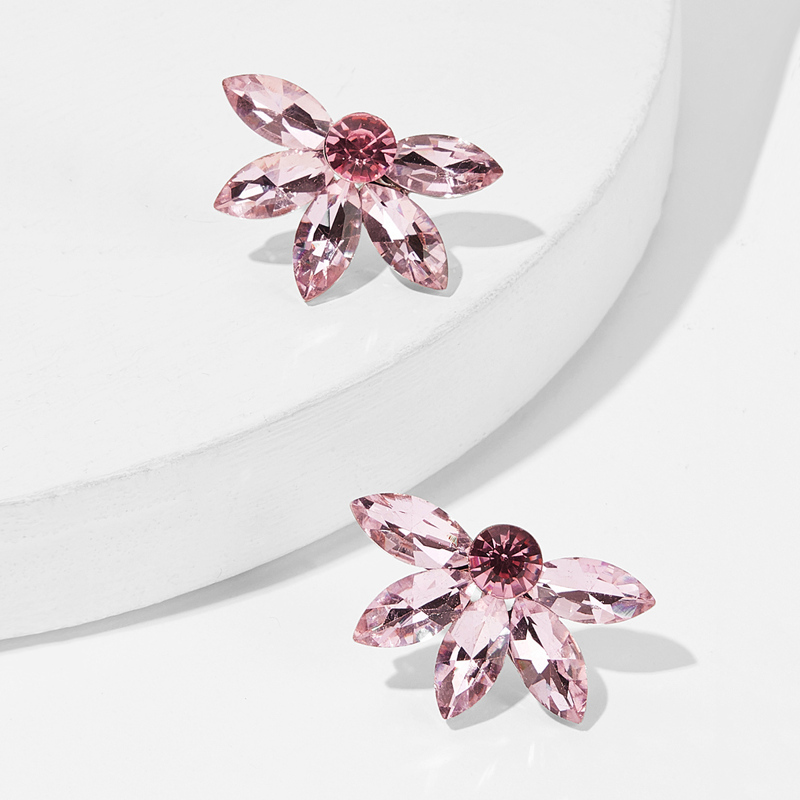 

Leaf Shaped Rhinestone Stud Earrings 1pair, Pink