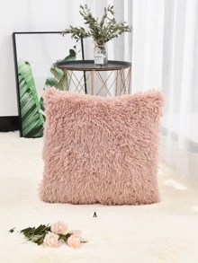 1pc Solid Fuzzy Cushion Cover, Simple Plush Pillow Cover For Bedroom Living Room Sofa Chair, Soft Comfortable Home Decor Cushion Cover, Pillow Insert Not Included - Multicolor - View 2