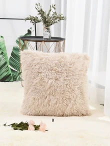 1pc Solid Fuzzy Cushion Cover, Simple Plush Pillow Cover For Bedroom Living Room Sofa Chair, Soft Comfortable Home Decor Cushion Cover, Pillow Insert Not Included - Multicolor - View 3