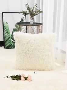 1pc Solid Fuzzy Cushion Cover, Simple Plush Pillow Cover For Bedroom Living Room Sofa Chair, Soft Comfortable Home Decor Cushion Cover, Pillow Insert Not Included - Multicolor - View 5