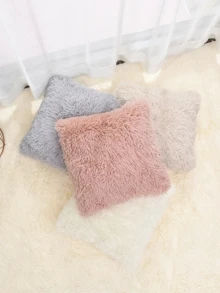 1pc Solid Fuzzy Cushion Cover, Simple Plush Pillow Cover For Bedroom Living Room Sofa Chair, Soft Comfortable Home Decor Cushion Cover, Pillow Insert Not Included - Multicolor - View 6