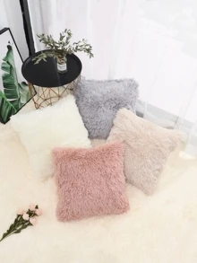 1pc Solid Fuzzy Cushion Cover, Simple Plush Pillow Cover For Bedroom Living Room Sofa Chair, Soft Comfortable Home Decor Cushion Cover, Pillow Insert Not Included - Multicolor - View 1