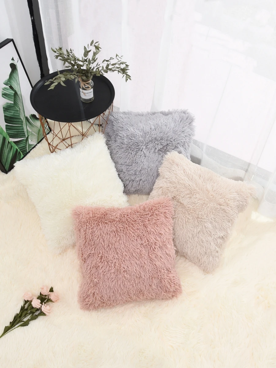 1pc Solid Fuzzy Cushion Cover, Simple Plush Pillow Cover For Bedroom Living Room Sofa Chair, Soft Comfortable Home Decor Cushion Cover, Pillow Insert Not Included - Multicolor - View 1