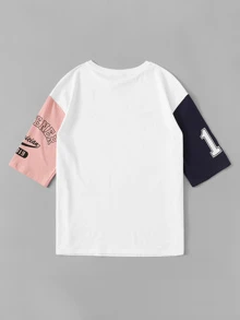 SHEIN EZwear Slogan Graphic Color Block Tee THE WORLD TOUR NEW YORK - Multicolor - View 2