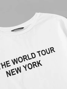 SHEIN EZwear Slogan Graphic Color Block Tee THE WORLD TOUR NEW YORK - Multicolor - View 3