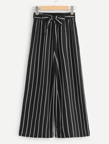 Plus Wide Leg Belt Striped Pants