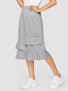 Ruffle Hem Elastic Waist Skirt