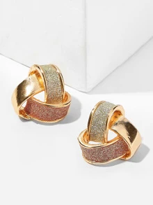 Glitter Detail Twist Stud Earrings 1pair