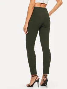 SHEIN Essnce Slant Pocket Skinny Pants - Army Green - View 3
