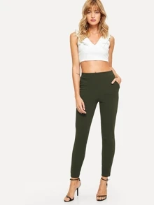 SHEIN Essnce Slant Pocket Skinny Pants - Army Green - View 4