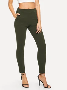 SHEIN Essnce Slant Pocket Skinny Pants - Army Green - View 2