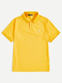 Manfinity Blusa polo de hombres con botón medio con botón con bordado de letra y círculo - Mostaza Amarilla - Ver 1