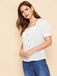 Square Neck Button Blouse