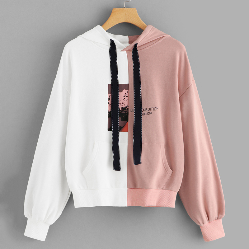 

Colorblock Slogan Drawstring Hoodie, Multicolor
