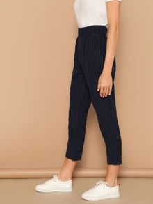 SHEIN Pantalones de rayas verticales - Azul Marino - Ver 3