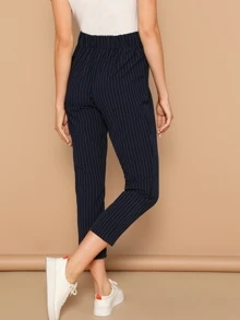 SHEIN Pantalones de rayas verticales - Azul Marino - Ver 2