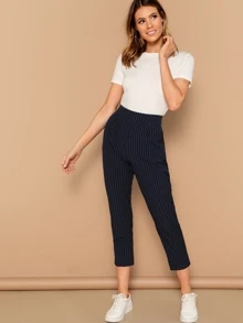 SHEIN Pantalones de rayas verticales - Azul Marino - Ver 5