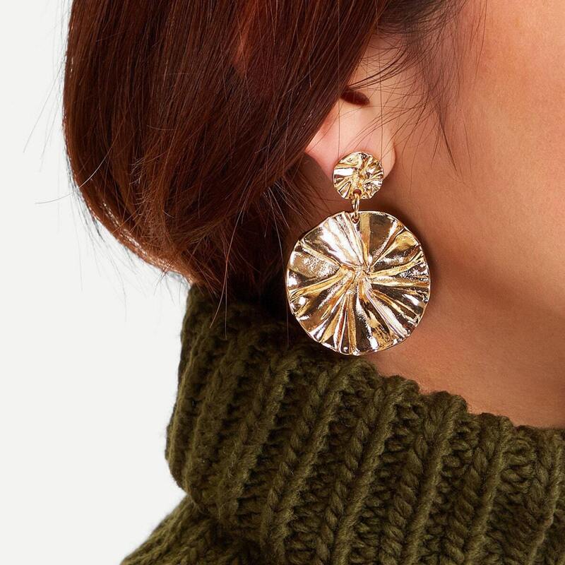 

Textured Round Drop Earrings 1pair, Gold