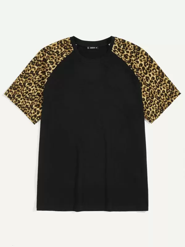 Camiseta de hombres de manga raglán con estampado de Camiseta de hombres con estampado de leopardo | ROMWE