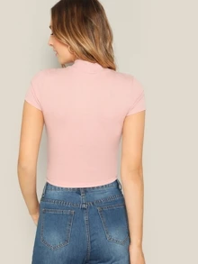 SHEIN Essnce Mock-neck Rib-knit Form Fitting Crop Tee - Baby Pink - View 2