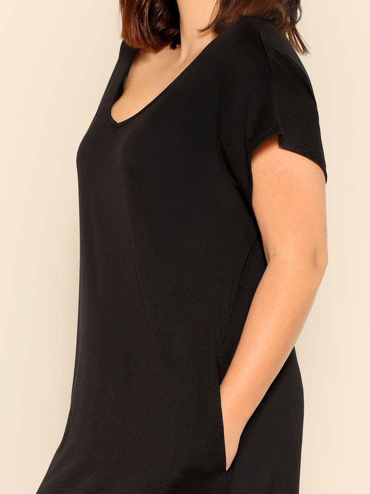SHEIN Plus Size Slant Pocket M-Slit Hem Dress - Black - View 4