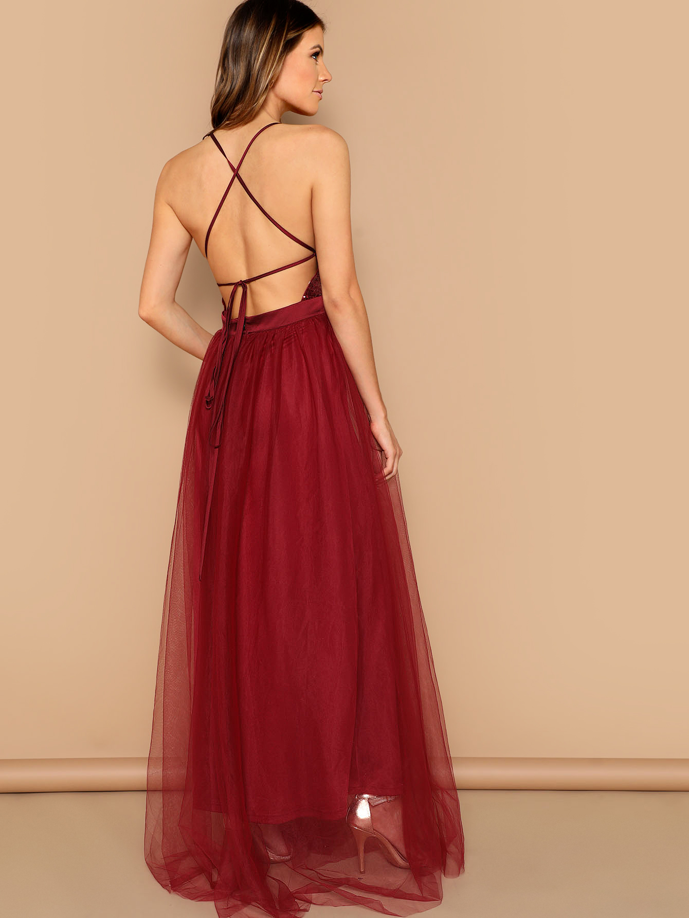 Borgonha Criss Cross Festa Vestidos | SHEIN