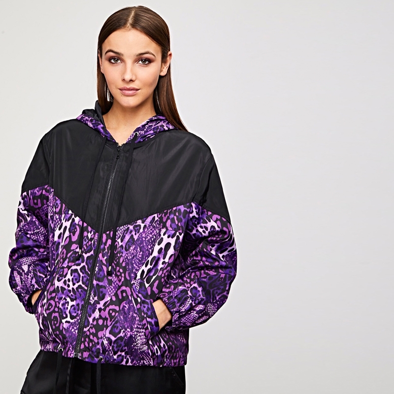 

Zip Up Drawstring Hooded Leopard Jacket, Multicolor