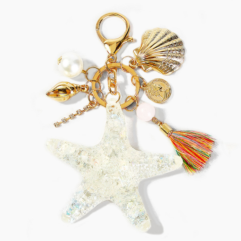 

Starfish & Shell & Tassel Charm Keychain, Multicolor